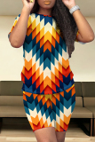 Casual Geometry Print O Neck Short Sleeve Oversize T-shirt And Shorts Two Pieces Shorts Sets