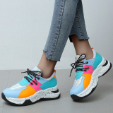Colorblock Lace-Up Round Toe Slip-On Thick Sole Casual Comfort Sport Sneakers