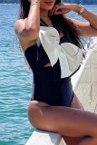 Backless Bow Decor Belted One Piece Swimsuit Vacation Beach Swimwears