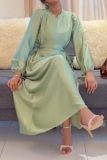 Formal O Neck Long Sleeve With Belted Long Loose Vacation Office Lady Maxi Dresses