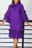 Casual Half A Turtleneck Ruffle Flare Sleeve Tiered Hem A Line Formal Party Evening Midi Wedding Guest Dresses
