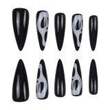 Halloween Skull Head French Tip Nail Press On Nails Medium Length Fake Nails