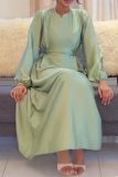 Formal O Neck Long Sleeve With Belted Long Loose Vacation Office Lady Maxi Dresses