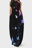 Floral Print Backless Spaghetti Strap Floor Length Vacation Baggy Sundress Maxi Tank Dress