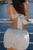 Sleeveless Backless Spaghetti Strap Cami Crop Tops And Bubble Hem Mini Skirt Vacation Two Pieces Dress Sets