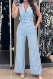 Formal Turn-back Collar Sleeveless Buttons Irregular Blazer Vest And Wide Leg Pants Office Lady Two Pieces Suit Set
