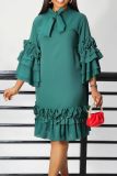 Casual Half A Turtleneck Ruffle Flare Sleeve Tiered Hem A Line Formal Party Evening Midi Wedding Guest Dresses