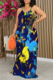 Sexy Gradient Print U Neck Backless Spaghetti Strap Floor Length Vacation Baggy Sundress Slip Maxi Dress