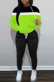 Sportwear Casual Striped Print Long Sleeve Hooded Sweatshirt And Drawstring Pants Two Pieces Sweatpant Sets