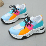 Colorblock Lace-Up Round Toe Slip-On Thick Sole Casual Comfort Sport Sneakers