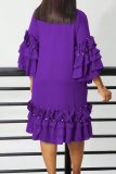 Casual Half A Turtleneck Ruffle Flare Sleeve Tiered Hem A Line Formal Party Evening Midi Wedding Guest Dresses