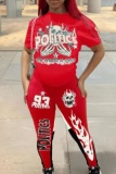 Halloween Costumes Skull Print O Neck Short Sleeve T-shirt Skinny Leg Pants Two Pieces Sweatpants Set