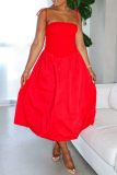 Casual Backless Spaghetti Strap Sleeveles Ruched Belteds Bubble Hem Vacation Maxi Slip Dresses
