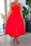 Casual Backless Spaghetti Strap Sleeveles Ruched Belteds Bubble Hem Vacation Maxi Slip Dresses