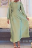Formal O Neck Long Sleeve With Belted Long Loose Vacation Office Lady Maxi Dresses