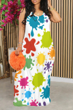 Sexy Gradient Print U Neck Backless Spaghetti Strap Floor Length Vacation Baggy Sundress Slip Maxi Dress