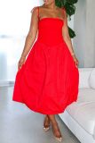 Casual Backless Spaghetti Strap Sleeveles Ruched Belteds Bubble Hem Vacation Maxi Slip Dresses