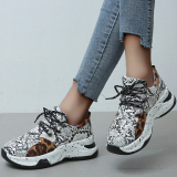 Colorblock Lace-Up Round Toe Slip-On Thick Sole Casual Comfort Sport Sneakers