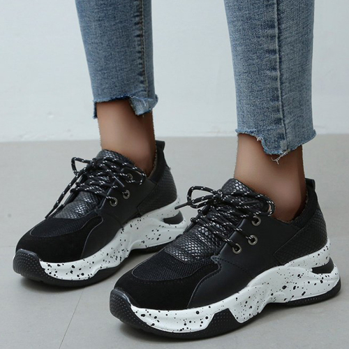 Colorblock Lace-Up Round Toe Slip-On Thick Sole Casual Comfort Sport Sneakers