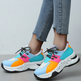 Colorblock Lace-Up Round Toe Slip-On Thick Sole Casual Comfort Sport Sneakers