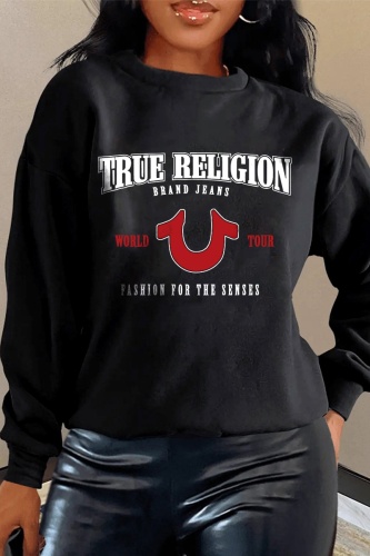 Casual Letter Print O Neck Long Sleeve Fall Winter Sweatshirt