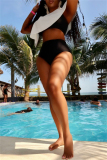 Sleeveless Backless Ruffle Trim Bra And Mini Shorts with Polka Dot Print Cover Up Slit Midi Skirt Bikini Sets Formal Party Evening Three Piece Swimsui