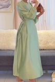Formal O Neck Long Sleeve With Belted Long Loose Vacation Office Lady Maxi Dresses