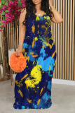 Sexy Gradient Print U Neck Backless Spaghetti Strap Floor Length Vacation Baggy Sundress Slip Maxi Dress