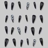 Halloween Skull Head French Tip Nail Press On Nails Medium Length Fake Nails