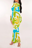 Casual Geometric Print O Neckt Short Sleeve One Step Skirt Vacation Bodycon Midi T-shirt Dress