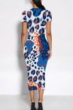 Casual Geometric Print O Neckt Short Sleeve One Step Skirt Vacation Bodycon Midi T-shirt Dress