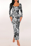 Casual Geometric Print O Neckt Short Sleeve One Step Skirt Vacation Bodycon Midi T-shirt Dress