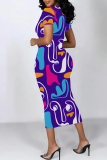 Casual Geometric Print O Neckt Short Sleeve One Step Skirt Vacation Bodycon Midi T-shirt Dress