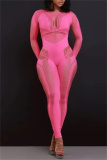 Club Evening O Neck Long Sleeve Hollow Out See-Through Knitted Skinny Jumpsuits One Piece Bodysuit