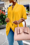 Casual V Neck Half Sleeve Irregular Hem Ruched Loose Vacation Blouse
