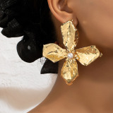 Flowers Pearls Decor Metal Oversize Earrings