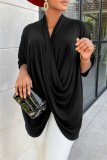 Casual V Neck Half Sleeve Irregular Hem Ruched Loose Vacation Blouse