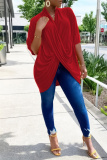 Casual V Neck Half Sleeve Irregular Hem Ruched Loose Vacation Blouse