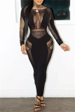 Club Evening Long Sleeve Off Shoulder Hollow Out See-Through Long Knitted Bodycon Maxi Dress