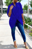 Casual V Neck Half Sleeve Irregular Hem Ruched Loose Vacation Blouse