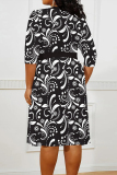 Casual Floral Print V Neck Half Sleeve Lace Up With Belt Vacation Plus Size Midi Dresses