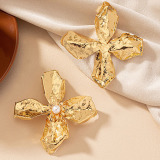 Flowers Pearls Decor Metal Oversize Earrings