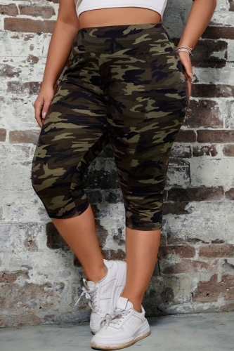 Casual Camouflage Print High Waist Plus Size Middle Pants