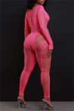 Club Evening O Neck Long Sleeve Hollow Out See-Through Knitted Skinny Jumpsuits One Piece Bodysuit