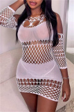 Backless Sleeveless O Neck See-Through Hollow Out Night Club Knitted Bodycon Mini Dresses