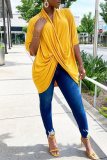 Casual V Neck Half Sleeve Irregular Hem Ruched Loose Vacation Blouse