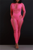 Club Evening O Neck Long Sleeve Hollow Out See-Through Knitted Skinny Jumpsuits One Piece Bodysuit