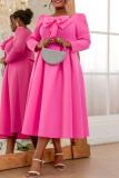 Bow Decor Square Neck Long Sleeve Cinch Waist Formal Party Evening Wedding Guest Pleated Midi Dresses
