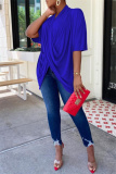 Casual V Neck Half Sleeve Irregular Hem Ruched Loose Vacation Blouse