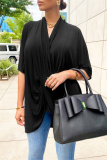 Casual V Neck Half Sleeve Irregular Hem Ruched Loose Vacation Blouse